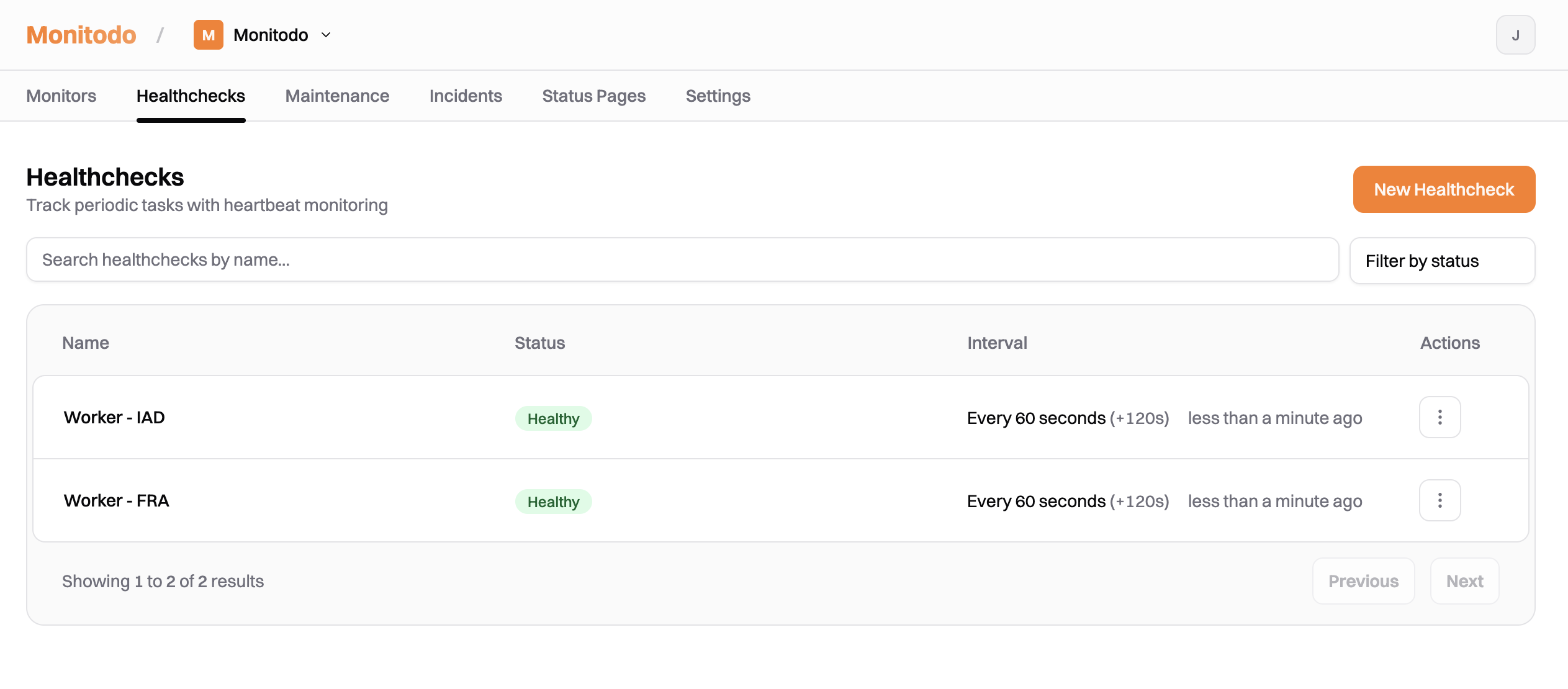 Monitodo Dashboard - Healthchecks